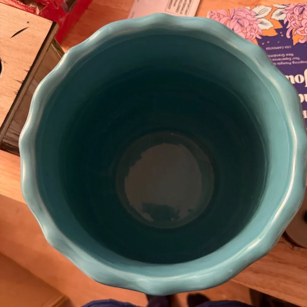 Bathroom Ceramic Trash Can & Toothbrush Holder Set Teal Bath Accessories Powder - Picture 6 of 11